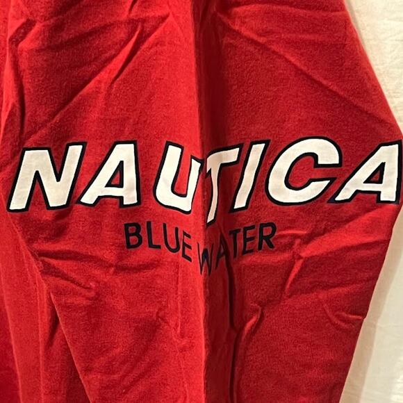 NWT VTG Y2K Nautica Sleepwear Red Nightshirt Nightgown Blue Water Logo Cotton - Picture 5 of 6